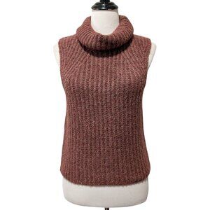 Self Contrast Womens Sz S Reddish Brown Turtleneck Knit Sleeveless Sweater Vest